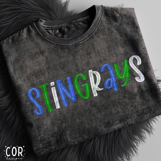 Stingrays Blue Green White Colored Letters
