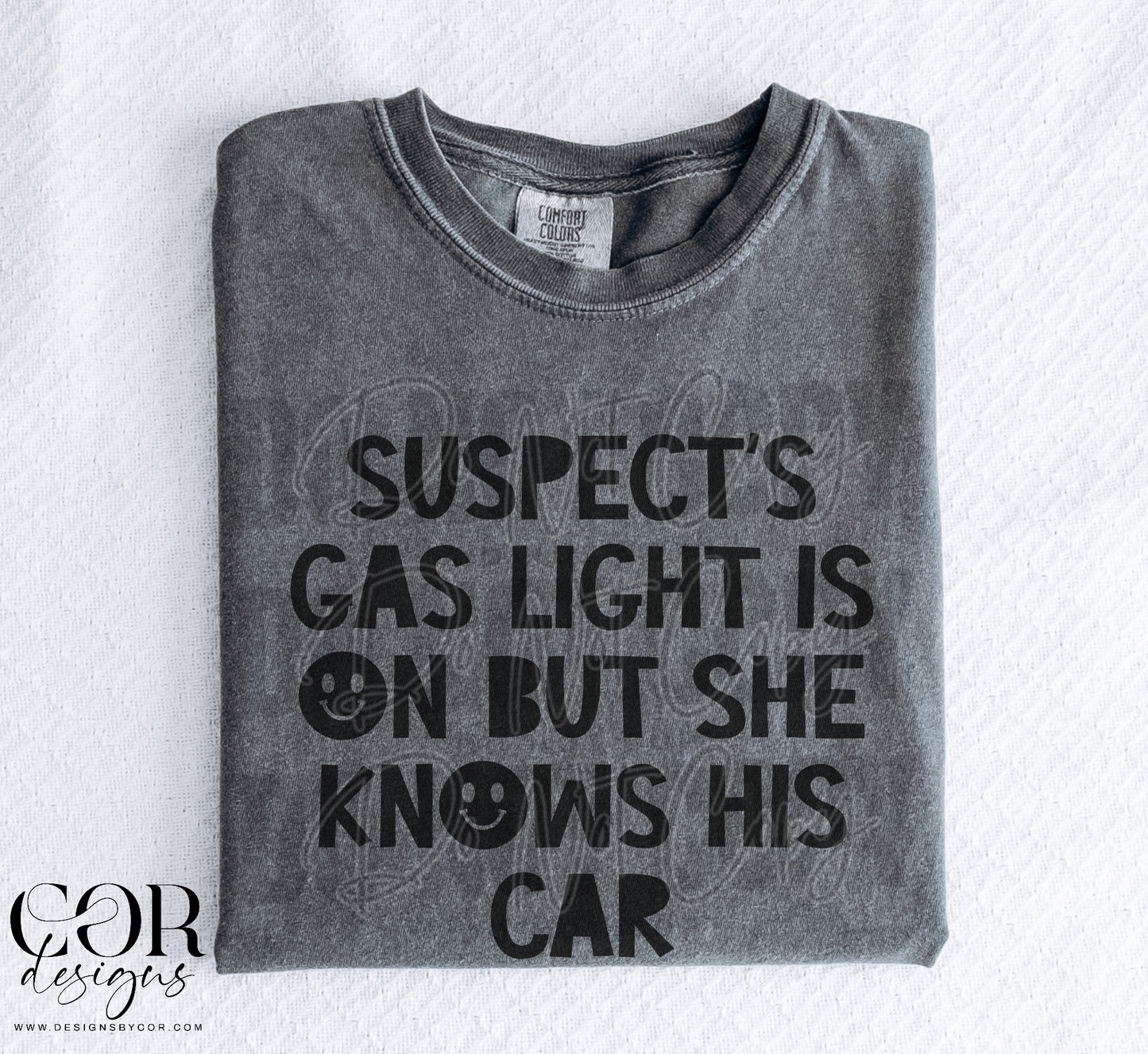 Suspect's gas light is on but she knows his car