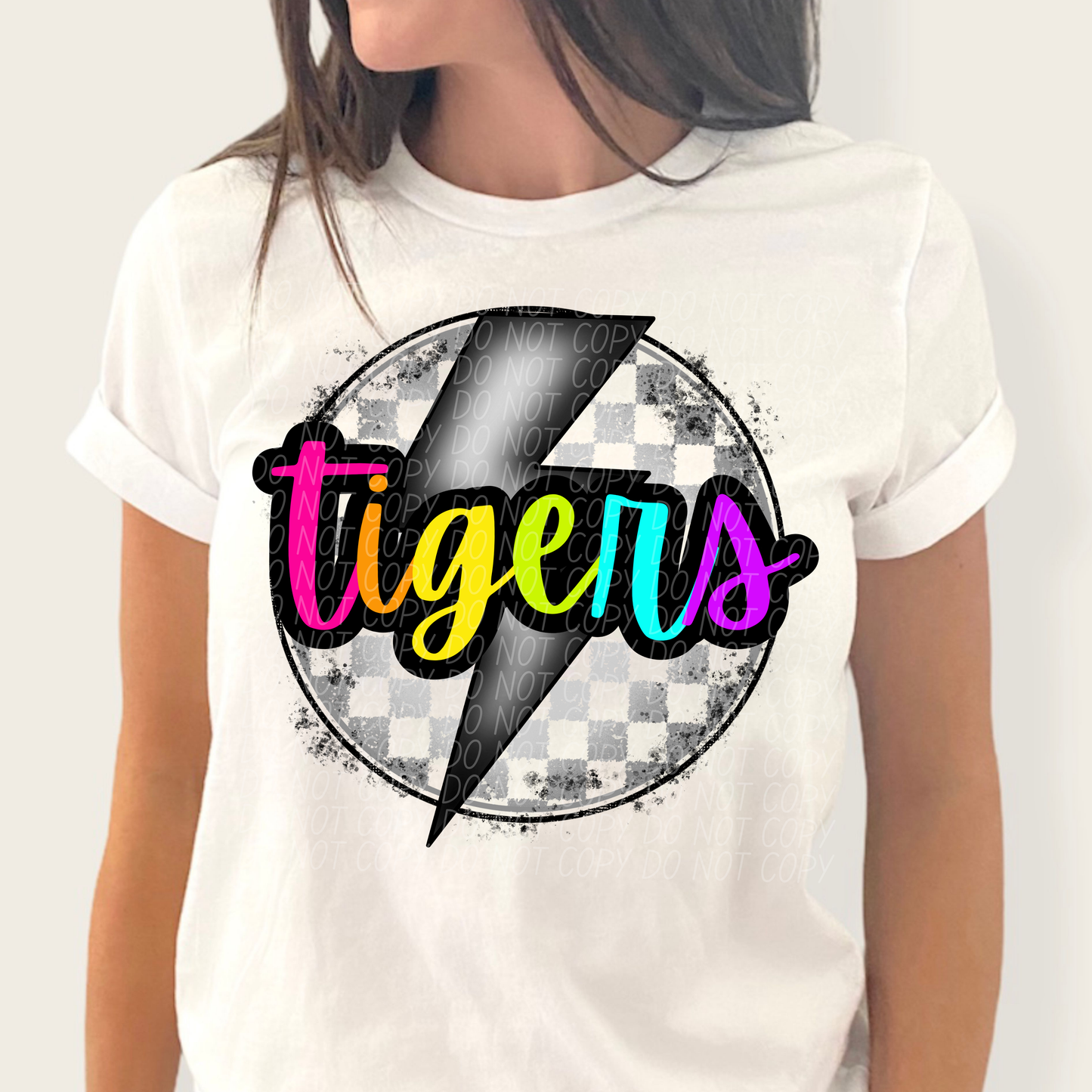 Tigers Colored Letters Lightning Bolt