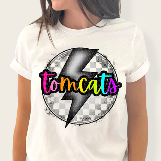 Tomcats Colorful Letters Lightning Bolt
