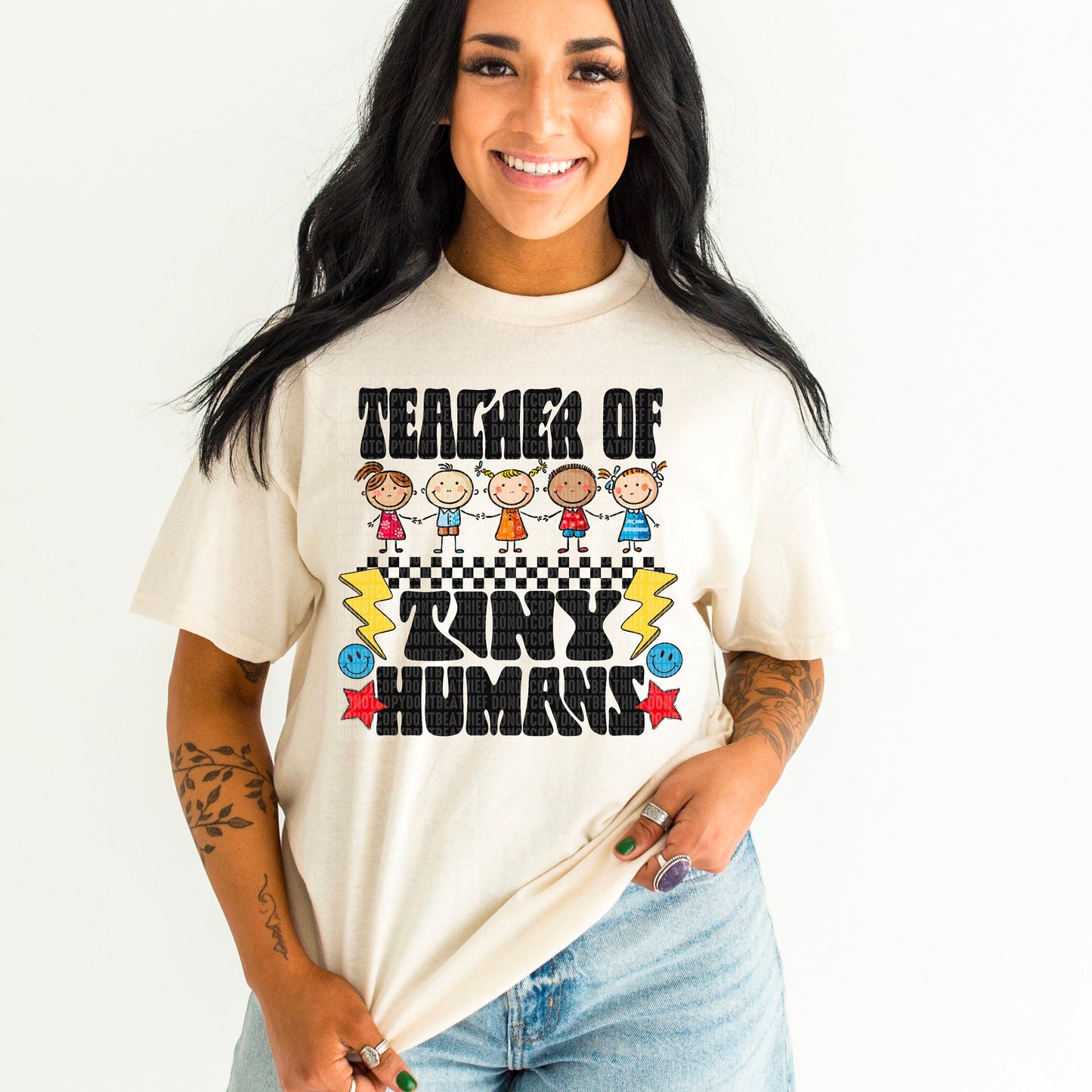 Teacher of Tiny Humans Black Checker -DTF Print