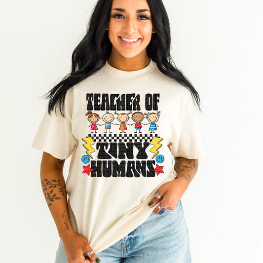 Teacher of Tiny Humans Black Checker -DTF Print