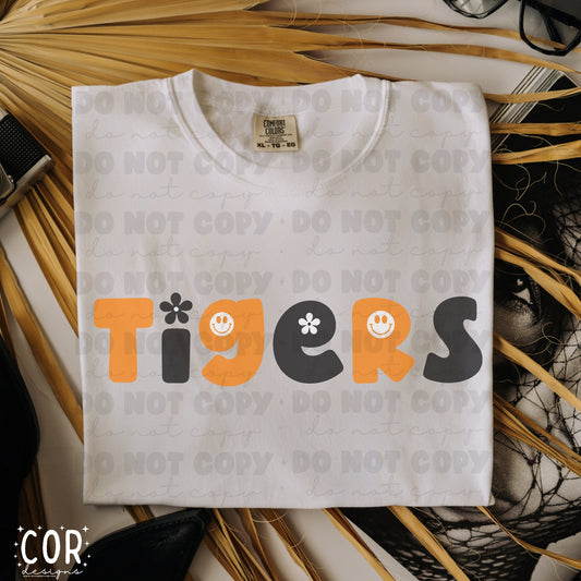 Tigers Orange And Black Flowers And Smiley Face Letters