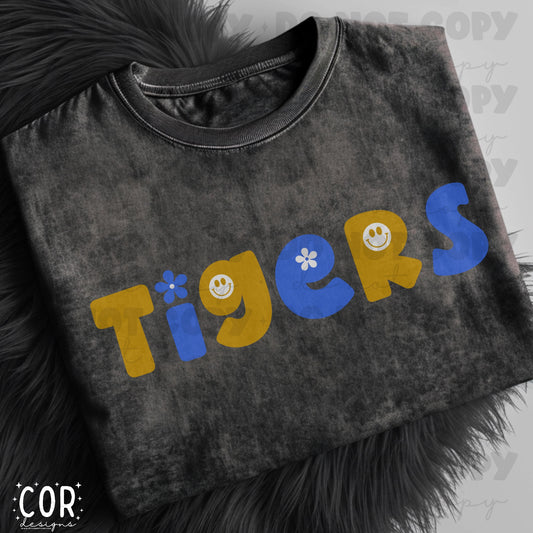Tigers Orange And Blue Flowers And Smiley Face Letters