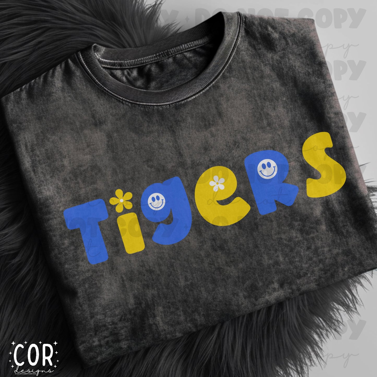 Tigers Blue And Yellow Flowers And Smiley Face Letters