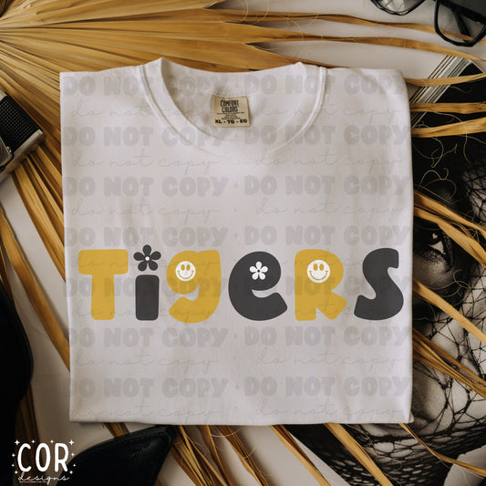 Tigers Orange And Black Flowers And Smiley Face Letters
