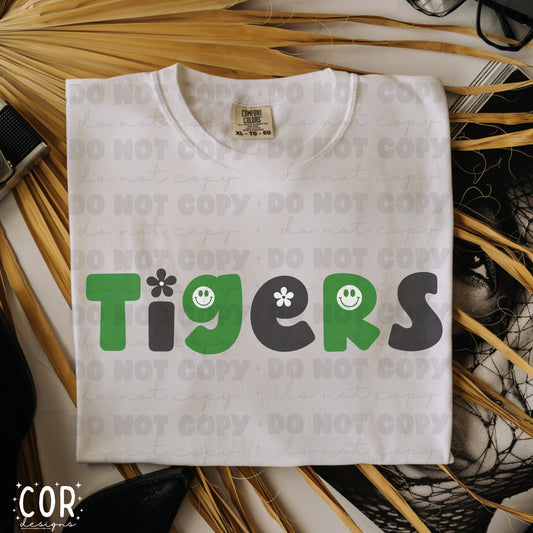 Tigers Green And Black Flowers And Smiley Face Letters