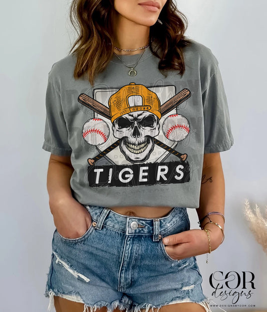 Tigers Gold Baseball With Skull