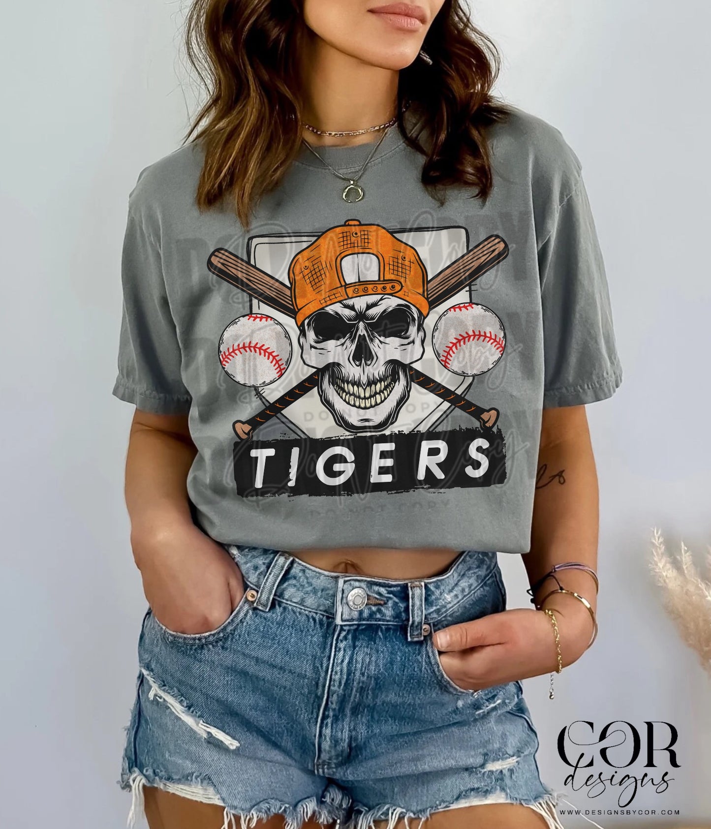 Tigers Orange Baseball With Skull
