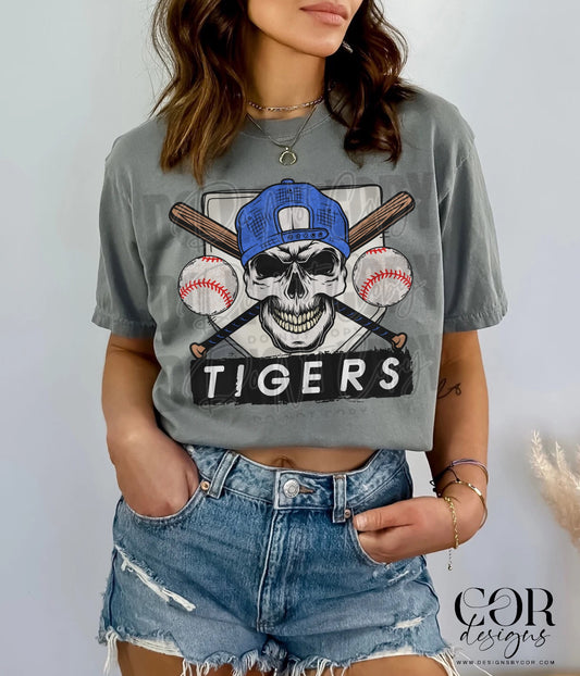 Tigers Blue Baseball With Skull
