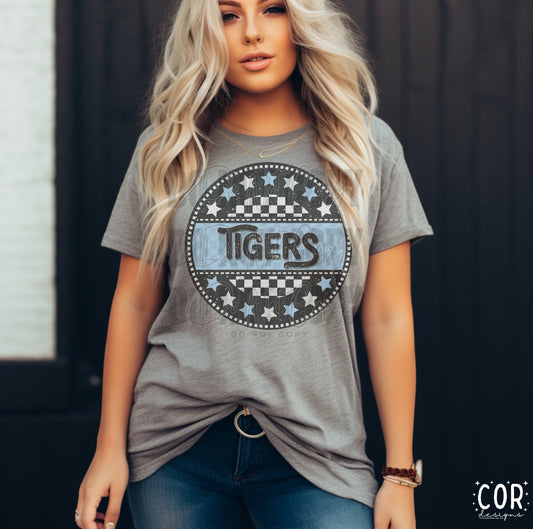 Tigers White And Light Blue Stars With Checkered Circle