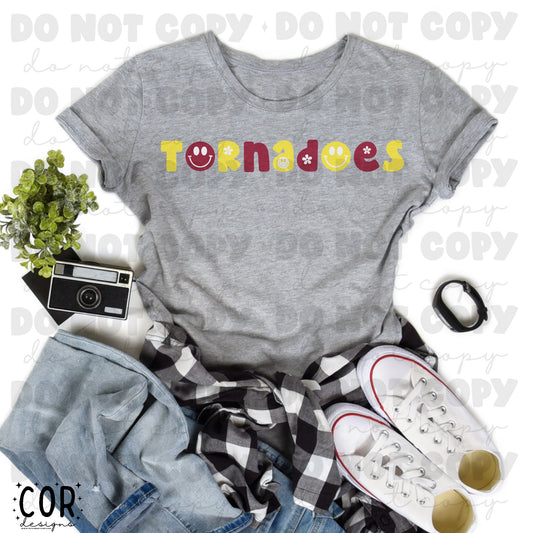 Tornadoes Yellow And Red Flowers And Smiley Face Letters