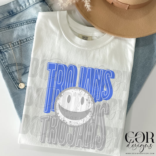 Trojans Blue And Silver Smiley Face