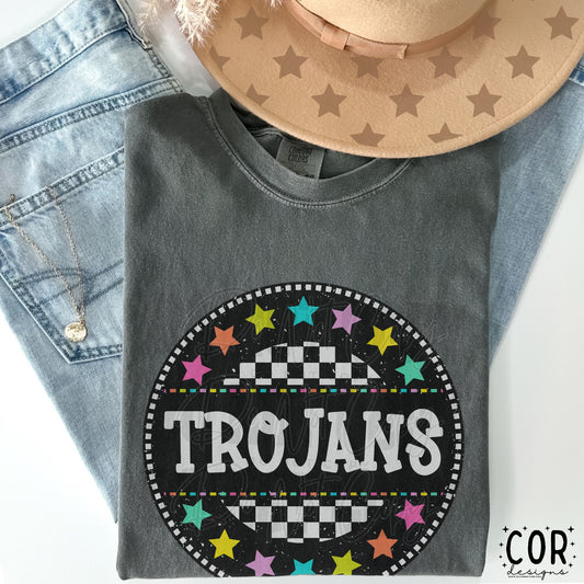 Trojans Colored Stars With Checkered Circle