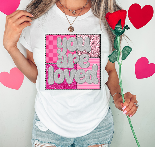 You Are Loved Silver Font Square Pattern