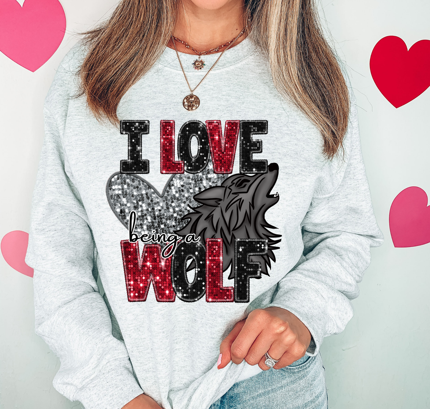 I Love Being A Wolf Glitter Letters Silver Heart