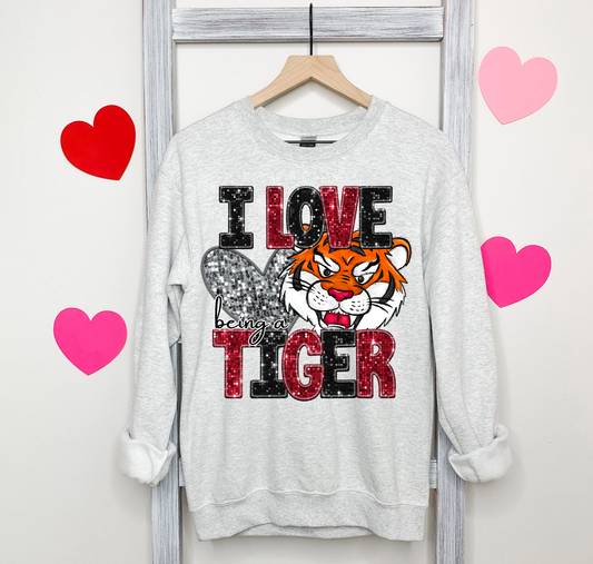 I Love Being A Tiger Glitter Letters Silver Heart
