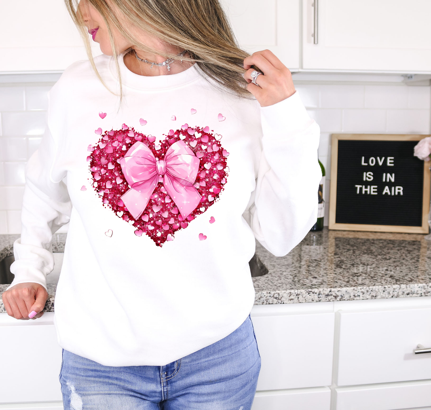 Heart With Pink Bow And Pink Hearts