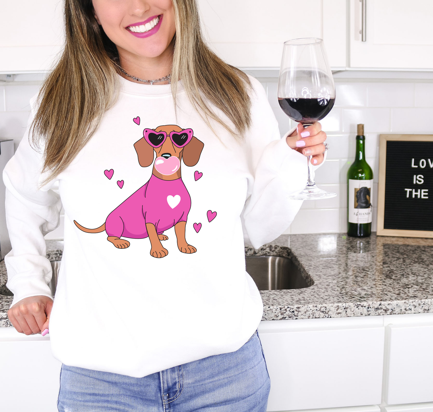 Dog With Pink Sweater And Heart