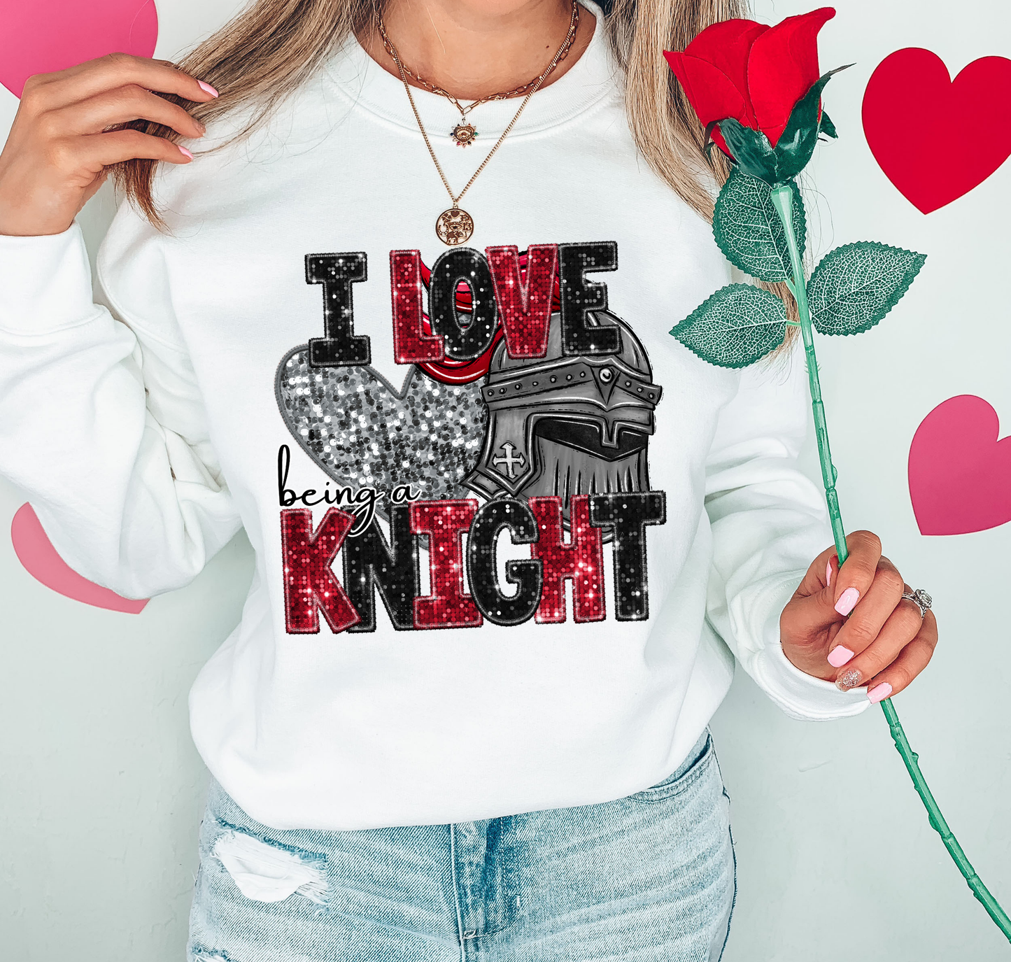 I Love Being A Knight Glitter Letters Silver Heart