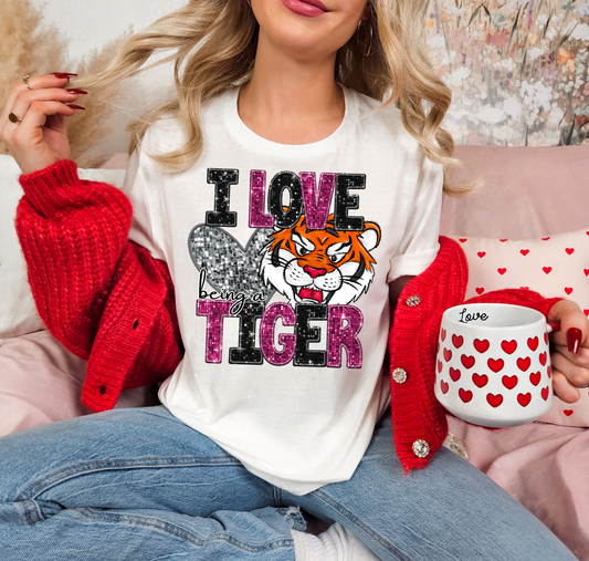 I Love Being A Tiger Pink Sparkles Silver Heart