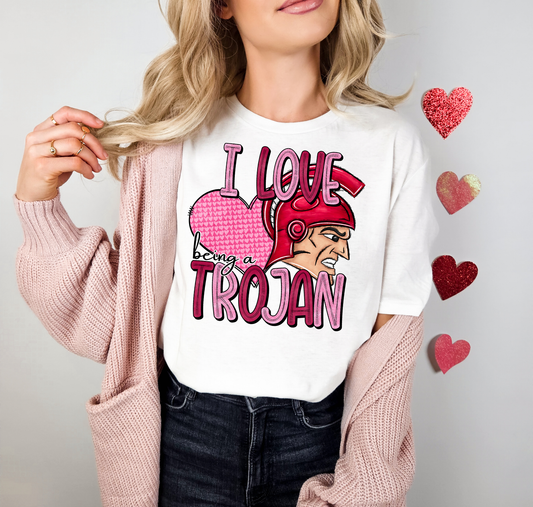 I Love Being A Trojan Pink Heart