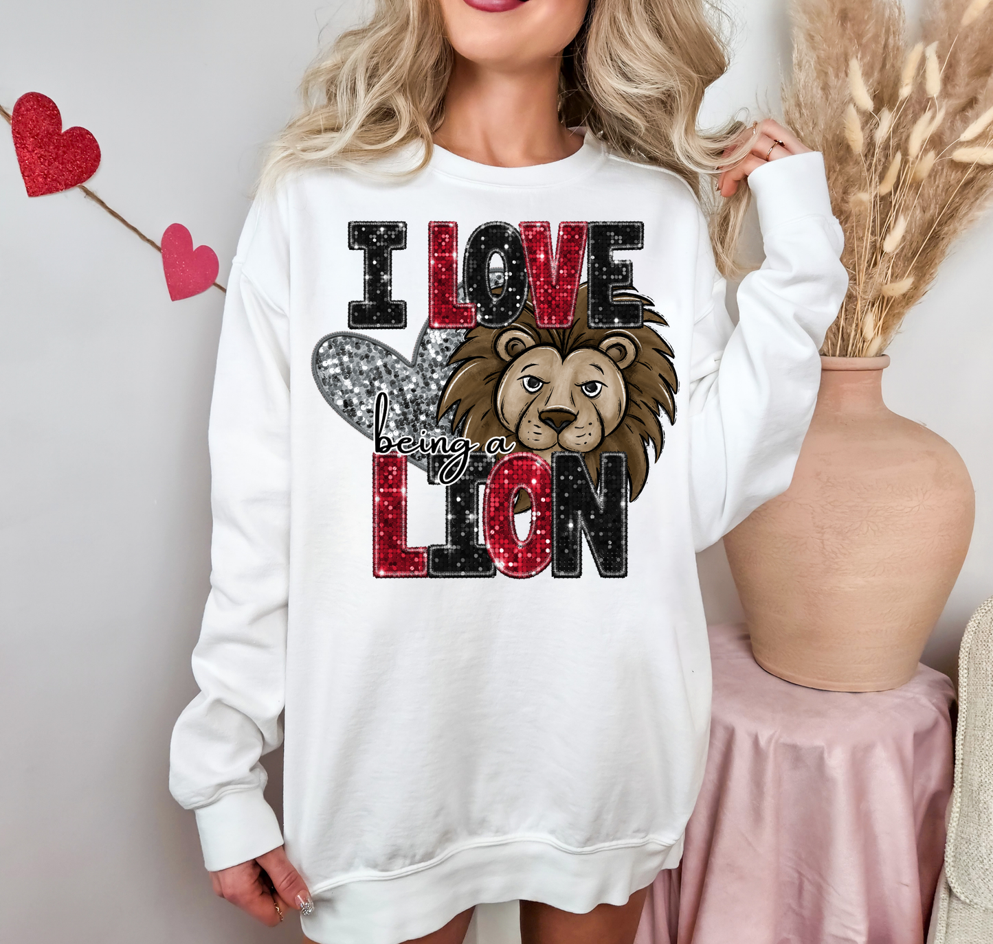 I Love Being A Lion Red Sparkles Silver Heart