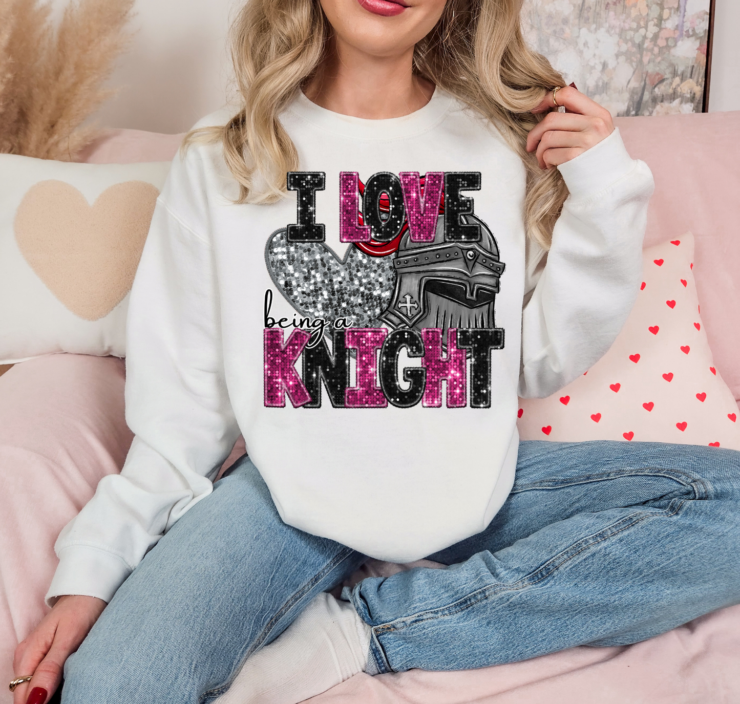 I Love Being A Knight Pink Sparkles Silver Heart