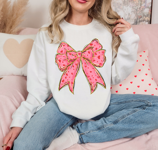Pink Bow Small Red Hearts