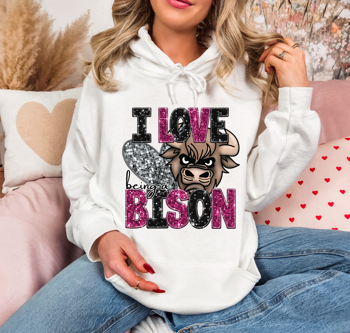 I Love Being A Bison Glitter Silver Heart