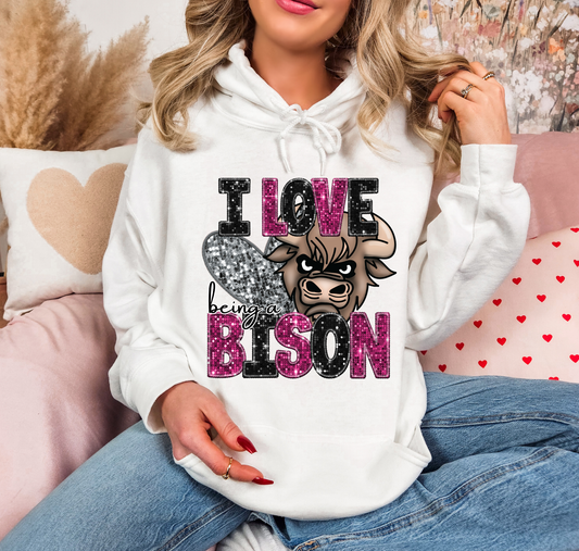 I Love Being A Bison Glitter Silver Heart
