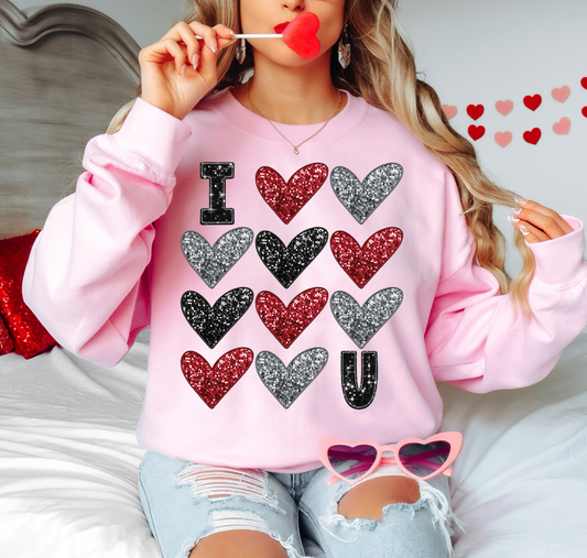 I Heart You Red & Silver Sparkles