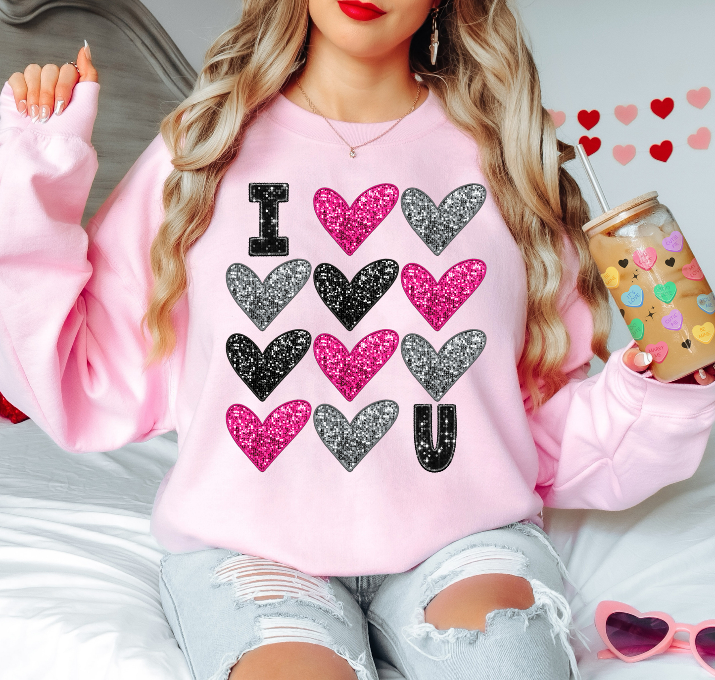 I Heart You Pink & Silver Sparkles