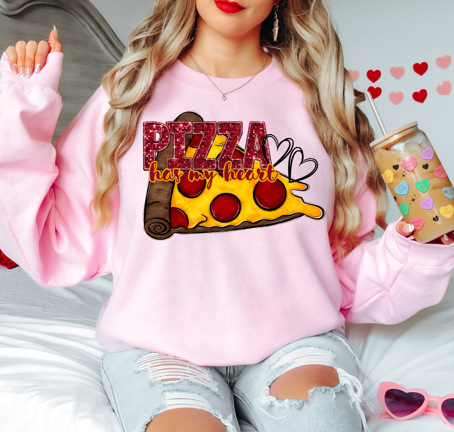 Pizza Has My Heart Glitter Pink