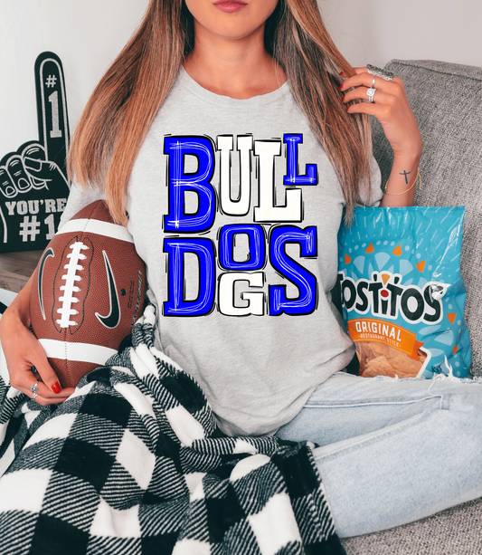 Bulldogs - blue/white letters