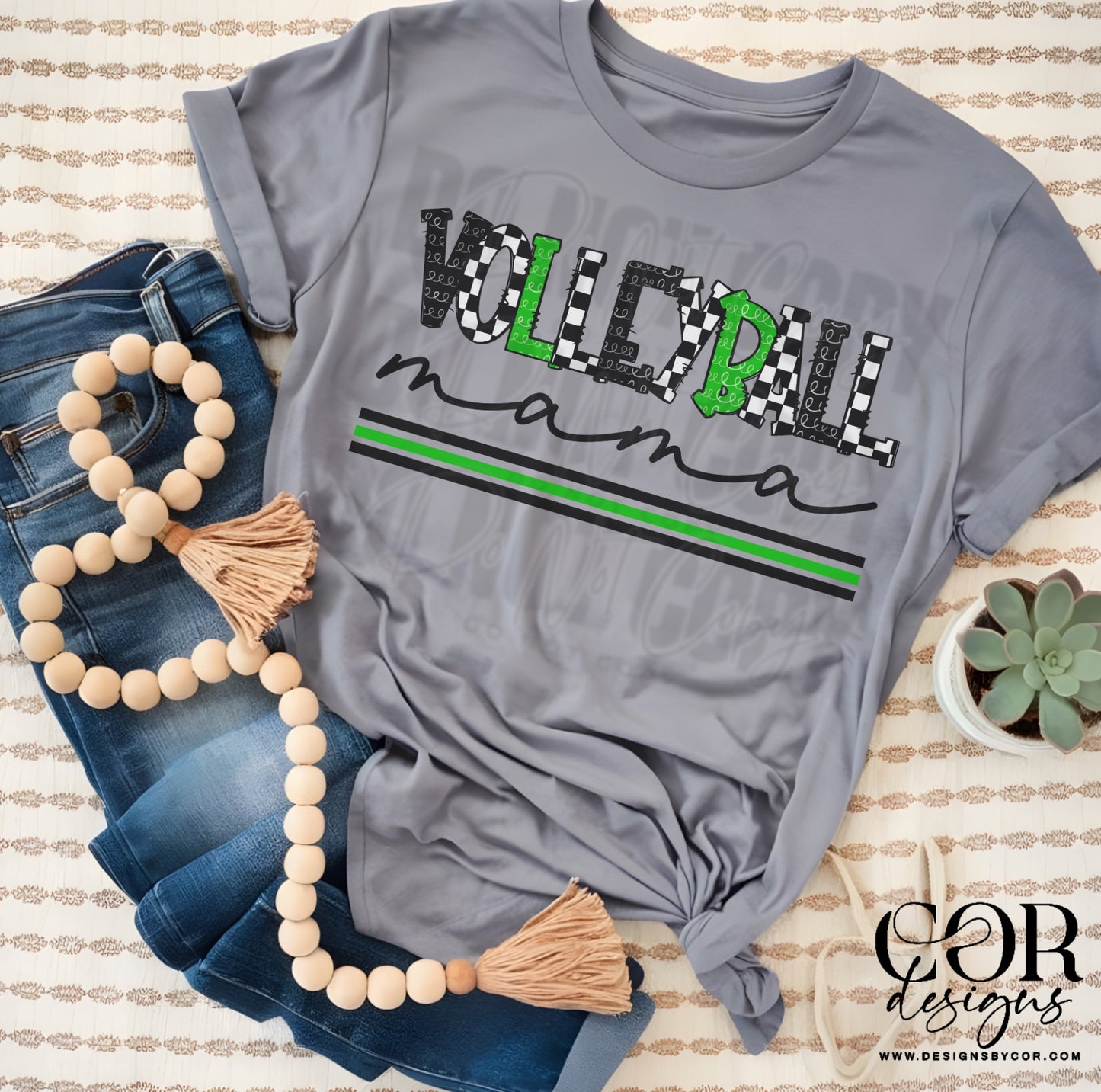 Volleyball Mama Checkered Black And Green