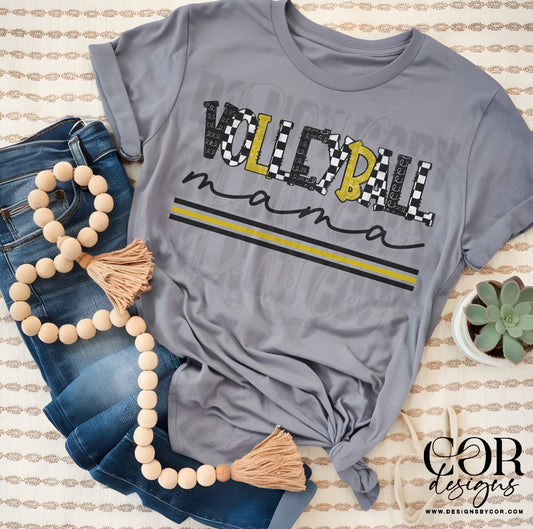 Volleyball Mama Checkered Black And Gold