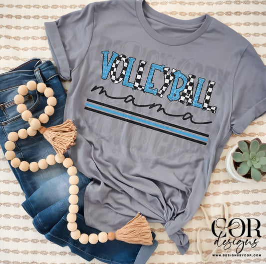 Volleyball Mama Checkered And Carolina Blue