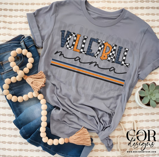 Volleyball Mama Checkered Royal Blue And Orange