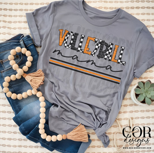 Volleyball Mama Checkered Orange And Black