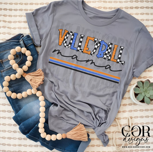 Volleyball Mama Checkered Orange And Blue