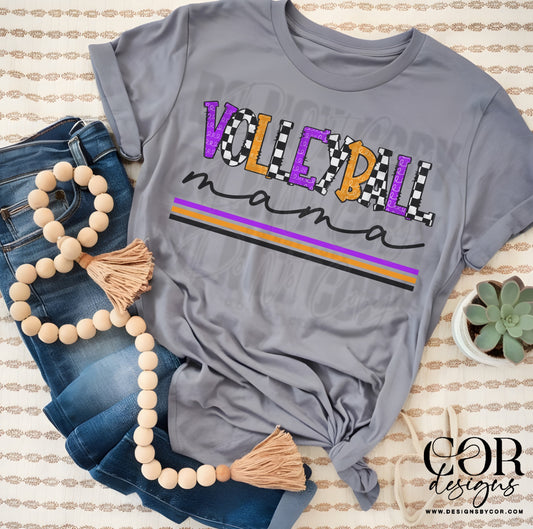 Volleyball Mama Checkered Purple And Yellow