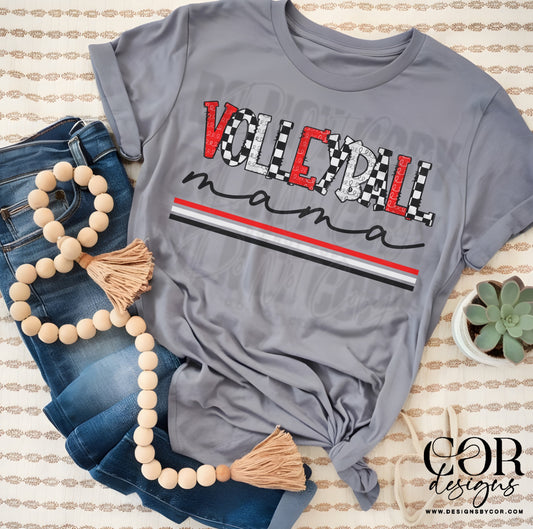 Volleyball Mama Checkered Red And White