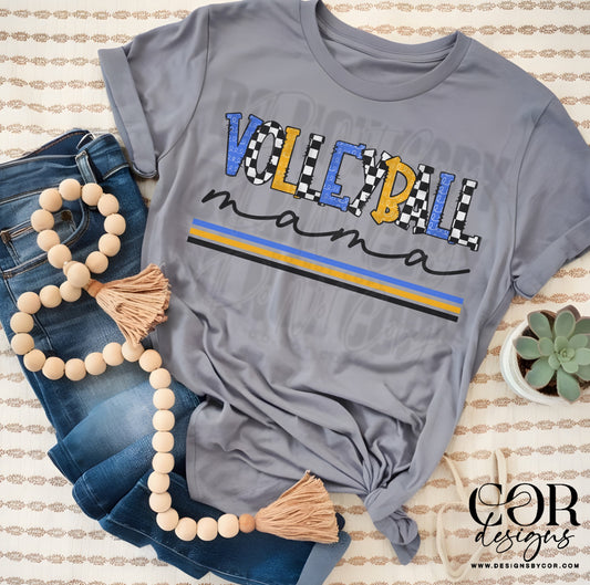 Volleyball Mama Checkered Blue And Yellow