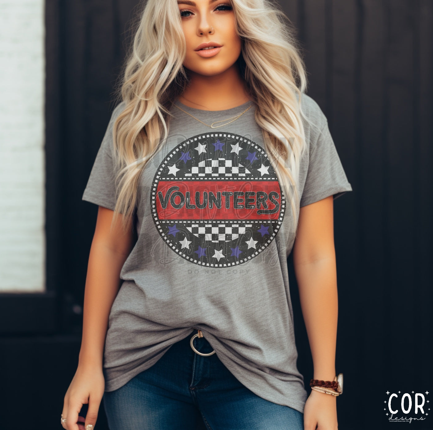 Volunteers White Royal Blue Stars Checkered Circle