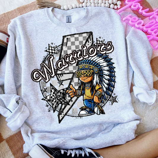 Warriors Checkered Lightning Bolt Blue
