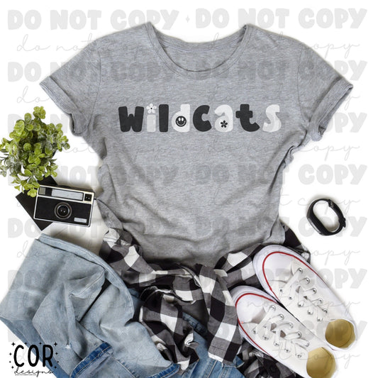 Wildcats Black And White Flowers And Smiley Face Letters