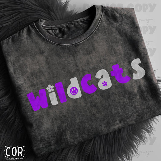 Wildcat Purple And White Flowers And Smiley Face Letters