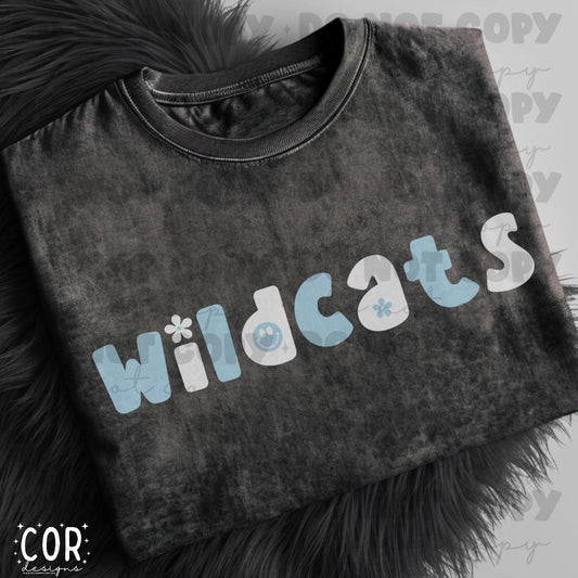 Wildcats Light Blue And White Flowers And Smiley Faces