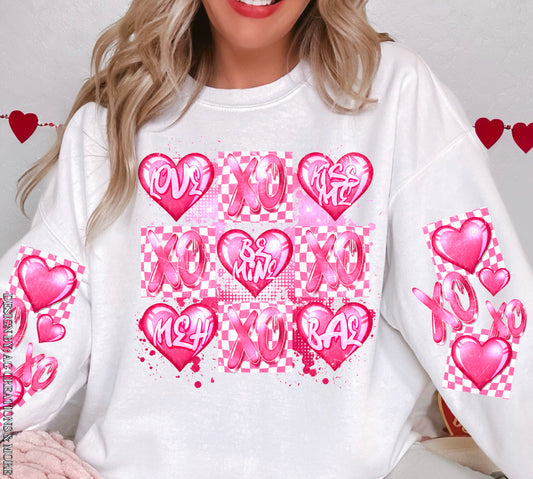 XOXO Love Kiss Me Hearts PINK CHECKER CHEST - DTF Transfer